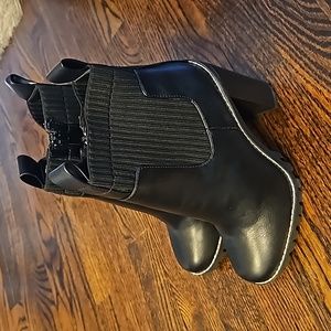 BCBG Generation Black Leather Lug Sole Boot with Zipper